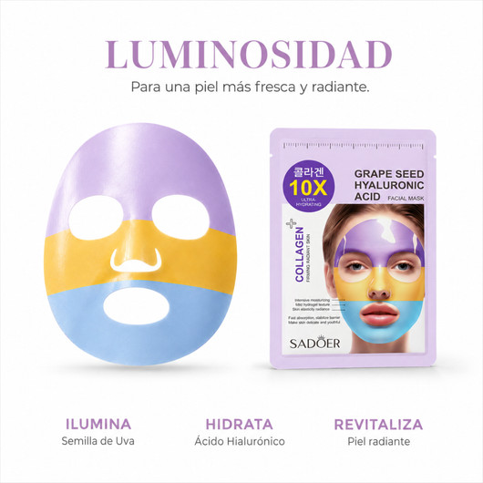 Pack Mascarillas Coreanas 10X Ácido Hialurónico + Colágeno