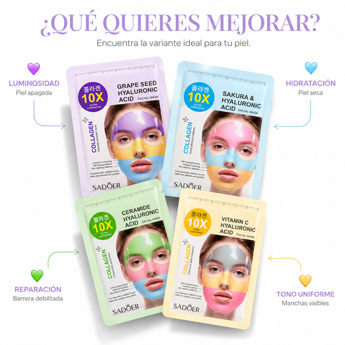 Pack Mascarillas Coreanas 10X Ácido Hialurónico + Colágeno